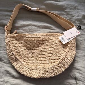 Uniqlo Woven Straw Half-Moon Shoulder Bag in Beige